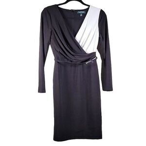 Ralph Lauren Long Sleeve V-neck Belted Dress Sz 2P
